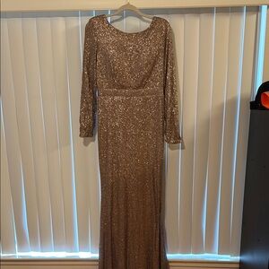 Gold Sequin Long Sleeve Gown for Wedding Guest